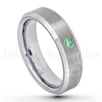 0.07ctw Tsavorite Tungsten Ring - January Birthstone Ring - 6mm Tungsten Wedding Band - Brushed Finish Comfort Fit Beveled Edge Tungsten Carbide Ring - Tungsten Anniversary Ring TN038-TVR