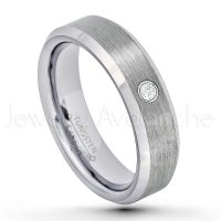 0.07ctw Diamond Tungsten Ring - April Birthstone Ring - 6mm Tungsten Wedding Band - Brushed Finish Comfort Fit Beveled Edge Tungsten Carbide Ring - Tungsten Anniversary Ring TN038-WD
