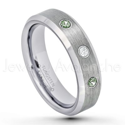 0.07ctw Alexandrite Tungsten Ring - June Birthstone Ring - 6mm Tungsten Wedding Band - Brushed Finish Comfort Fit Beveled Edge Tungsten Carbide Ring - Tungsten Anniversary Ring TN038-ALX