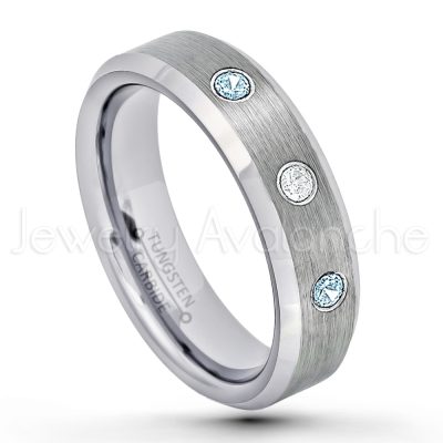 0.07ctw Topaz Tungsten Ring - November Birthstone Ring - 6mm Tungsten Wedding Band - Brushed Finish Comfort Fit Beveled Edge Tungsten Carbide Ring - Tungsten Anniversary Ring TN038-TP