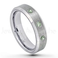 0.21ctw Alexandrite 3-Stone Tungsten Ring - June Birthstone Ring - 6mm Tungsten Wedding Band - Brushed Finish Comfort Fit Beveled Edge Tungsten Carbide Ring - Tungsten Anniversary Ring TN038-ALX