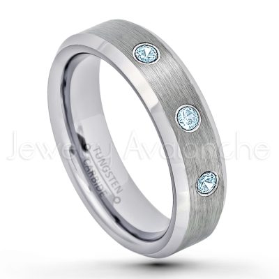0.21ctw Topaz & Diamond 3-Stone Tungsten Ring - November Birthstone Ring - 6mm Tungsten Wedding Band - Brushed Finish Comfort Fit Beveled Edge Tungsten Carbide Ring - Tungsten Anniversary Ring TN038-TP