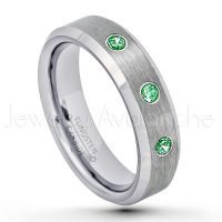 0.21ctw Tsavorite 3-Stone Tungsten Ring - January Birthstone Ring - 6mm Tungsten Wedding Band - Brushed Finish Comfort Fit Beveled Edge Tungsten Carbide Ring - Tungsten Anniversary Ring TN038-TVR