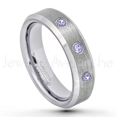 0.07ctw Tanzanite Tungsten Ring - December Birthstone Ring - 6mm Tungsten Wedding Band - Brushed Finish Comfort Fit Beveled Edge Tungsten Carbide Ring - Tungsten Anniversary Ring TN038-TZN