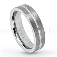 6mm Pipe CutTungsten Wedding Band - Brushed Finish Grooved Center Comfort Fit Tungsten Carbide Ring - Men's Tungsten Anniversary Ring TN047PL