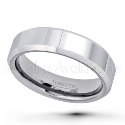 6mm Tungsten Wedding Band - Polished Finish Comfort Fit Beveled Edge Tungsten Carbide Ring - Tungsten Anniversary Ring - Cobalt Free TN048PL