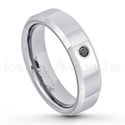 0.21ctw Black Diamond 3-Stone Tungsten Ring - April Birthstone Ring - 6mm Tungsten Wedding Band - Polished Finish Comfort Fit Beveled Edge Tungsten Carbide Ring - Anniversary Ring TN048-BD