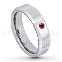 0.07ctw Garnet Tungsten Ring - January Birthstone Ring - 6mm Tungsten Wedding Band - Polished Finish Comfort Fit Beveled Edge Tungsten Carbide Ring - Anniversary Ring TN048-GR