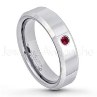 0.07ctw Ruby Tungsten Ring - July Birthstone Ring - 6mm Tungsten Wedding Band - Polished Finish Comfort Fit Beveled Edge Tungsten Carbide Ring - Anniversary Ring TN048-RB