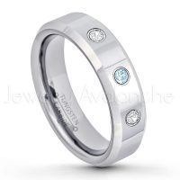 0.21ctw Topaz & Diamond 3-Stone Tungsten Ring - November Birthstone Ring - 6mm Tungsten Wedding Band - Polished Finish Comfort Fit Beveled Edge Tungsten Carbide Ring - Anniversary Ring TN048-TP