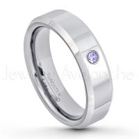 0.07ctw Tanzanite Tungsten Ring - December Birthstone Ring - 6mm Tungsten Wedding Band - Polished Finish Comfort Fit Beveled Edge Tungsten Carbide Ring - Anniversary Ring TN048-TZN
