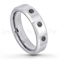 0.21ctw Black Diamond 3-Stone Tungsten Ring - April Birthstone Ring - 6mm Tungsten Wedding Band - Polished Finish Comfort Fit Beveled Edge Tungsten Carbide Ring - Anniversary Ring TN048-BD