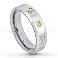 0.21ctw Citrine 3-Stone Tungsten Ring - November Birthstone Ring - 6mm Tungsten Wedding Band - Polished Finish Comfort Fit Beveled Edge Tungsten Carbide Ring - Anniversary Ring TN048-CN