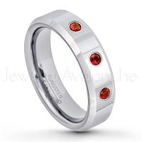 0.21ctw Garnet 3-Stone Tungsten Ring - January Birthstone Ring - 6mm Tungsten Wedding Band - Polished Finish Comfort Fit Beveled Edge Tungsten Carbide Ring - Anniversary Ring TN048-GR