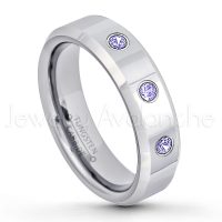 0.21ctw Tanzanite 3-Stone Tungsten Ring - December Birthstone Ring - 6mm Tungsten Wedding Band - Polished Finish Comfort Fit Beveled Edge Tungsten Carbide Ring - Anniversary Ring TN048-TZN