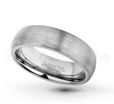 6mm Comfort Fit Tungsten Carbide Wedding Band - Brushed Finish Classic Dome Tungsten Ring - Bride and Groom's Ring TN060PL