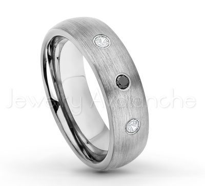 0.07ctw Diamond Tungsten Ring - April Birthstone Ring - 6mm Tungsten Wedding Band - Brushed Finish Comfort Fit Classic Dome Tungsten Carbide Ring TN060-WD