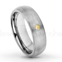 0.07ctw Citrine Tungsten Ring - November Birthstone Ring - 6mm Tungsten Wedding Band - Brushed Finish Comfort Fit Classic Dome Tungsten Carbide Ring TN060-CN