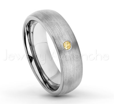 0.07ctw Citrine Tungsten Ring - November Birthstone Ring - 6mm Tungsten Wedding Band - Brushed Finish Comfort Fit Classic Dome Tungsten Carbide Ring TN060-CN