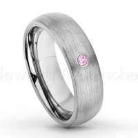 0.07ctw Pink Tourmaline Tungsten Ring - October Birthstone Ring - 6mm Tungsten Wedding Band - Brushed Finish Comfort Fit Classic Dome Tungsten Carbide Ring TN060-PTM