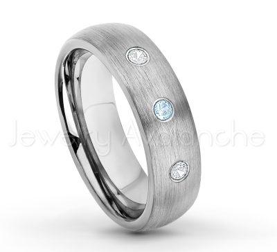 0.07ctw Topaz Tungsten Ring - November Birthstone Ring - 6mm Tungsten Wedding Band - Brushed Finish Comfort Fit Classic Dome Tungsten Carbide Ring TN060-TP