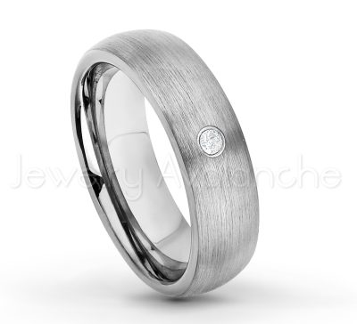 0.07ctw Diamond Tungsten Ring - April Birthstone Ring - 6mm Tungsten Wedding Band - Brushed Finish Comfort Fit Classic Dome Tungsten Carbide Ring TN060-WD