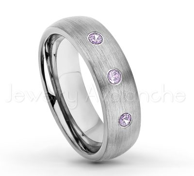 0.07ctw Amethyst Tungsten Ring - February Birthstone Ring - 6mm Tungsten Wedding Band - Brushed Finish Comfort Fit Classic Dome Tungsten Carbide Ring TN060-AMT