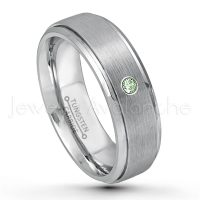 0.07ctw Alexandrite Tungsten Ring - June Birthstone Ring - 7mm Tungsten Wedding Band - Brushed Finish Comfort Fit Tungsten Carbide Ring - Stepped Edge Tungsten Anniversary Ring TN068-ALX
