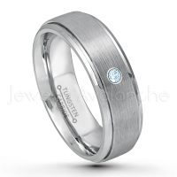 0.07ctw Topaz Tungsten Ring - November Birthstone Ring - 7mm Tungsten Wedding Band - Brushed Finish Comfort Fit Tungsten Carbide Ring - Stepped Edge Tungsten Anniversary Ring TN068-TP