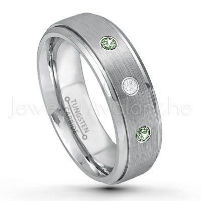 0.07ctw Alexandrite Tungsten Ring - June Birthstone Ring - 7mm Tungsten Wedding Band - Brushed Finish Comfort Fit Tungsten Carbide Ring - Stepped Edge Tungsten Anniversary Ring TN068-ALX