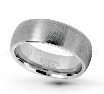 8mm Comfort Fit Tungsten Carbide Wedding Ring - Brushed Finish Classic Dome Tungsten Ring - Bride and Groom's Ring TN069PL