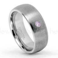 0.07ctw Amethyst Tungsten Ring - February Birthstone Ring - 8mm Tungsten Wedding Band - Brushed Finish Comfort Fit Classic Dome Tungsten Carbide Ring TN069-AMT