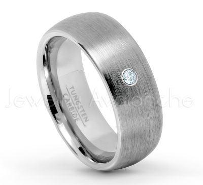 0.21ctw Aquamarine 3-Stone Tungsten Ring - March Birthstone Ring - 8mm Tungsten Wedding Band - Brushed Finish Comfort Fit Classic Dome Tungsten Carbide Ring TN069-AQM