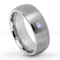 0.07ctw Tanzanite Tungsten Ring - December Birthstone Ring - 8mm Tungsten Wedding Band - Brushed Finish Comfort Fit Classic Dome Tungsten Carbide Ring TN069-TZN