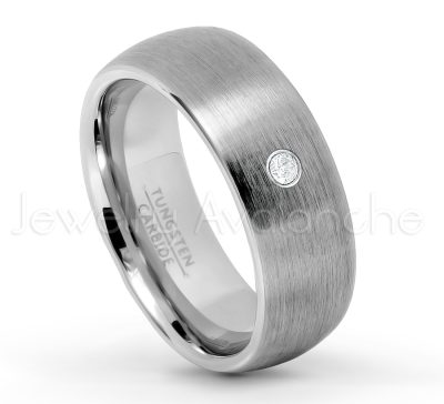 0.07ctw Diamond Tungsten Ring - April Birthstone Ring - 8mm Tungsten Wedding Band - Brushed Finish Comfort Fit Classic Dome Tungsten Carbide Ring TN069-WD
