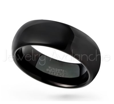 8mm Dome Tungsten Wedding Band - Polished Black IP Comfort Fit Tungsten Carbide Ring - Tungsten Anniversary Ring - Engagement Ring TN077PL