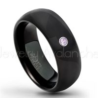 0.07ctw Amethyst Tungsten Ring - February Birthstone Ring - 8mm Dome Tungsten Wedding Band - Polished Black IP Comfort Fit Tungsten Carbide Ring - Men's Tungsten Anniversary Ring TN077-AMT