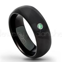 0.07ctw Emerald Tungsten Ring - May Birthstone Ring - 8mm Dome Tungsten Wedding Band - Polished Black IP Comfort Fit Tungsten Carbide Ring - Men's Tungsten Anniversary Ring TN077-ED