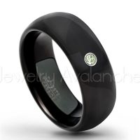0.07ctw Peridot Tungsten Ring - August Birthstone Ring - 8mm Dome Tungsten Wedding Band - Polished Black IP Comfort Fit Tungsten Carbide Ring - Men's Tungsten Anniversary Ring TN077-PD