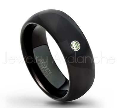 0.07ctw Peridot Tungsten Ring - August Birthstone Ring - 8mm Dome Tungsten Wedding Band - Polished Black IP Comfort Fit Tungsten Carbide Ring - Men's Tungsten Anniversary Ring TN077-PD