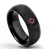 0.07ctw Ruby Tungsten Ring - July Birthstone Ring - 8mm Dome Tungsten Wedding Band - Polished Black IP Comfort Fit Tungsten Carbide Ring - Men's Tungsten Anniversary Ring TN077-RB