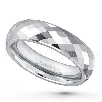 6mm Faceted Dome Tungsten Carbide Ring - Polished Finish Classic Dome Tungsten Wedding Band - Tungsten Anniversary Ring TN079PL