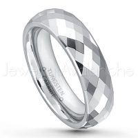 6mm Faceted Dome Tungsten Carbide Ring - Polished Finish Classic Dome Tungsten Wedding Band - Tungsten Anniversary Ring TN079PL