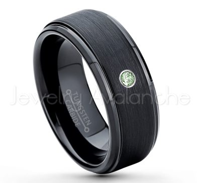 0.21ctw Alexandrite 3-Stone Tungsten Ring - June Birthstone Ring - 8mm Tungsten Ring - Brushed Finish Black Ion Plated Comfort Fit Tungsten Carbide Wedding Ring -  Men's Tungsten Anniversary Ring TN083-ALX