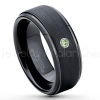 0.07ctw Green Tourmaline Tungsten Ring - October Birthstone Ring - 8mm Tungsten Ring - Brushed Finish Black Ion Plated Comfort Fit Tungsten Carbide Wedding Ring -  Men's Tungsten Anniversary Ring TN083-GTM