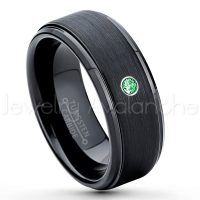 0.07ctw Tsavorite Tungsten Ring - January Birthstone Ring - 8mm Tungsten Ring - Brushed Finish Black Ion Plated Comfort Fit Tungsten Carbide Wedding Ring -  Men's Tungsten Anniversary Ring TN083-TVR