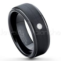 0.07ctw Diamond Tungsten Ring - April Birthstone Ring - 8mm Tungsten Ring - Brushed Finish Black Ion Plated Comfort Fit Tungsten Carbide Wedding Ring -  Men's Tungsten Anniversary Ring TN083-WD