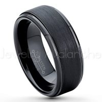 8mm Tungsten Ring - Brushed Finish Black Ion Plated Comfort Fit Tungsten Carbide Wedding Ring - Engagement Ring - Anniversary Ring TN083PL