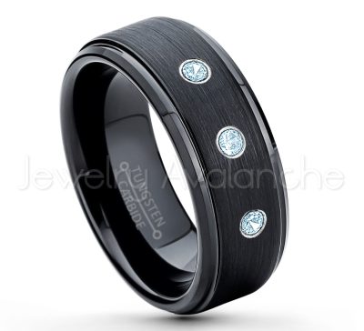 0.21ctw Topaz 3-Stone Tungsten Ring - November Birthstone Ring - 8mm Tungsten Ring - Brushed Finish Black Ion Plated Comfort Fit Tungsten Carbide Wedding Ring -  Men's Tungsten Anniversary Ring TN083-TP