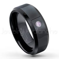 0.07ctw Amethyst Tungsten Ring - February Birthstone Ring - 8mm Tungsten Wedding Ring - Polished Finish Black Ion Plated Comfort Fit Tungsten Carbide Ring - Men's Tungsten Anniversary Ring TN084-AMT